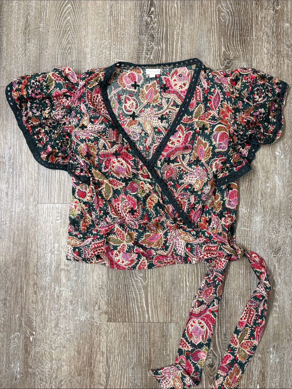 Jennifer and Grace Floral Faux Wrap Tie-Front Blouse